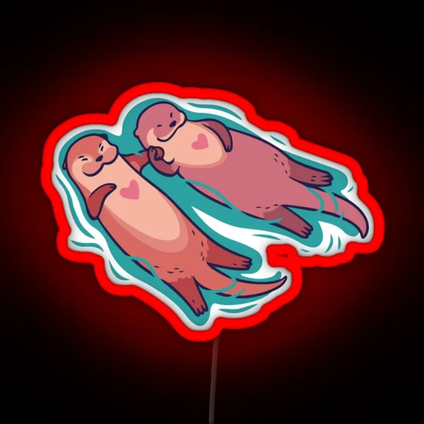Significant Otters Otters Holding Hands RGB Neon Sign