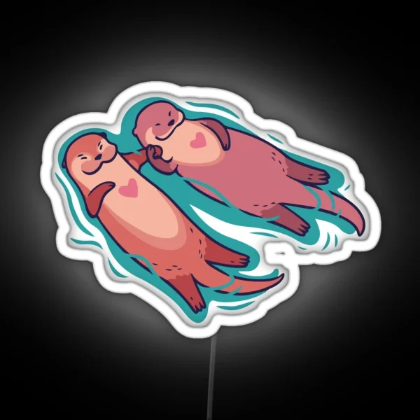 Significant Otters Otters Holding Hands RGB Neon Sign