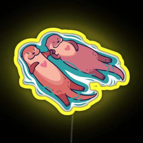 Significant Otters Otters Holding Hands RGB Neon Sign