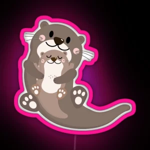 Significant Otters Otters Mom Holding Each Other RGB Neon Sign