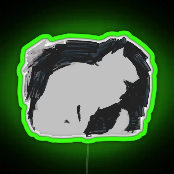 Silently Waiting Minimalist Cat Silhouette Painting RGB Neon Sign