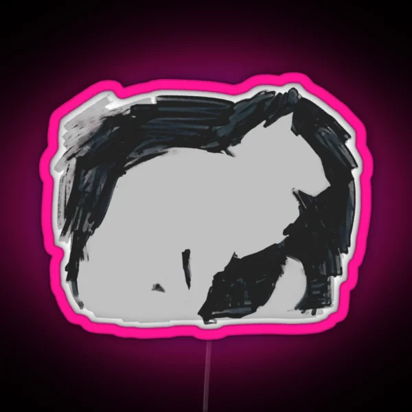Silently Waiting Minimalist Cat Silhouette Painting RGB Neon Sign