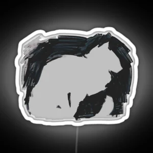 Silently Waiting Minimalist Cat Silhouette Painting RGB Neon Sign