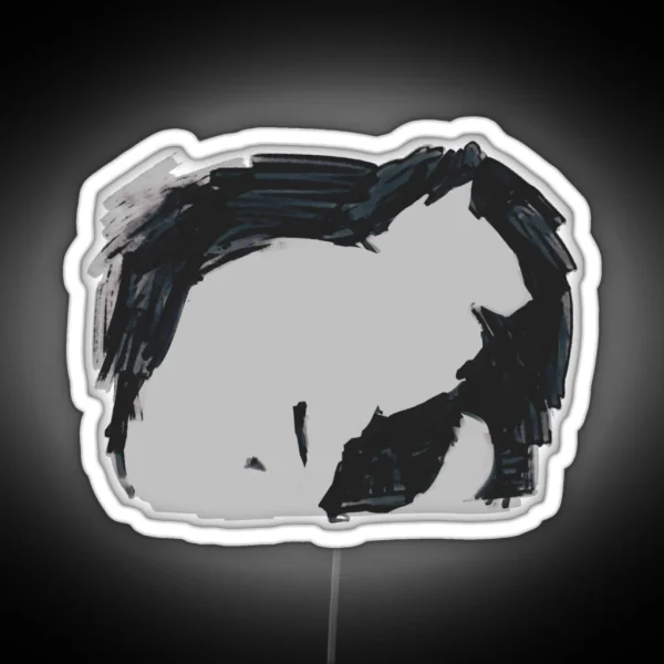Silently Waiting Minimalist Cat Silhouette Painting RGB Neon Sign