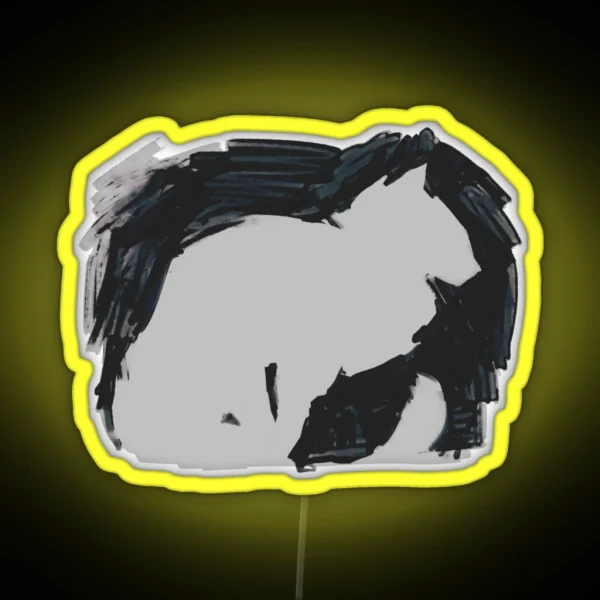Silently Waiting Minimalist Cat Silhouette Painting RGB Neon Sign