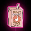 Hand-drawn, vibrant, neon sign featuring a playful silly goose character.