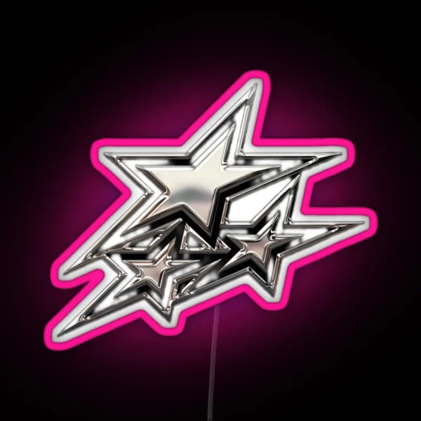 Silver Chrome Stars RGB Neon Sign
