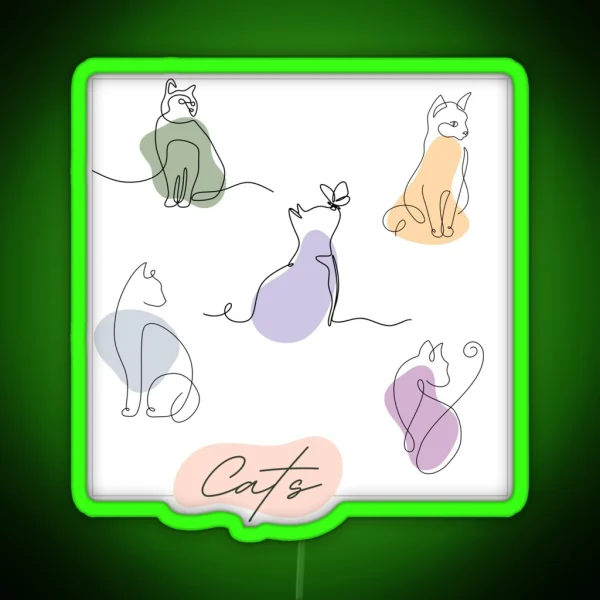 Simple Lined And Colored Cats RGB Neon Sign