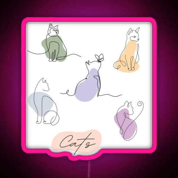 Simple Lined And Colored Cats RGB Neon Sign