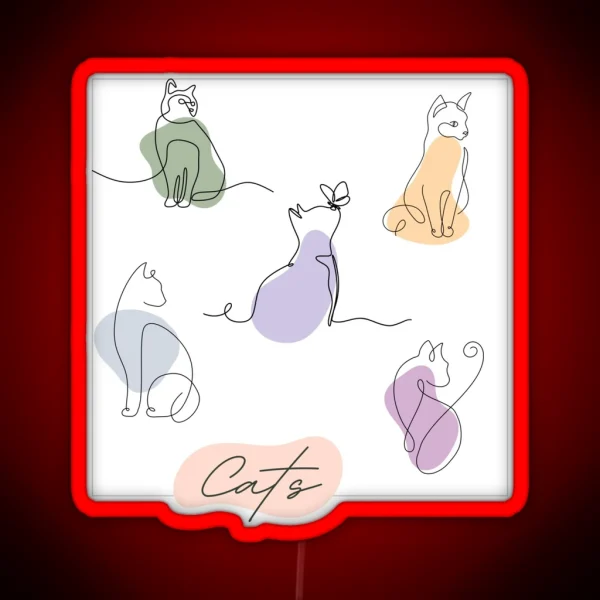Simple Lined And Colored Cats RGB Neon Sign