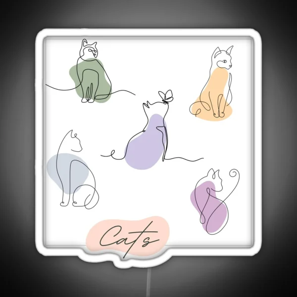 Simple Lined And Colored Cats RGB Neon Sign