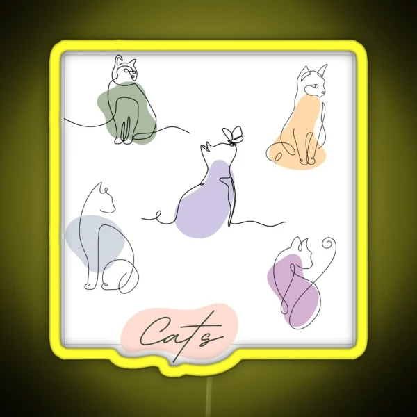 Simple Lined And Colored Cats RGB Neon Sign