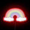 Vibrant pastel rainbow color changing LED neon sign decoration.