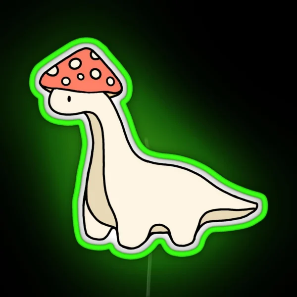 Simple Red And White Mushroom Hat Brontosaurus Dinosaur RGB Neon Sign