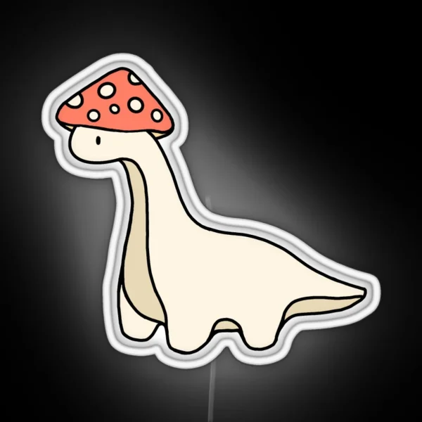 Simple Red And White Mushroom Hat Brontosaurus Dinosaur RGB Neon Sign