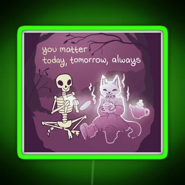 Skeleton And Ghost Tea Party RGB Neon Sign
