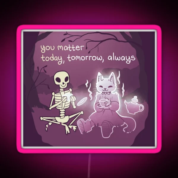Skeleton And Ghost Tea Party RGB Neon Sign