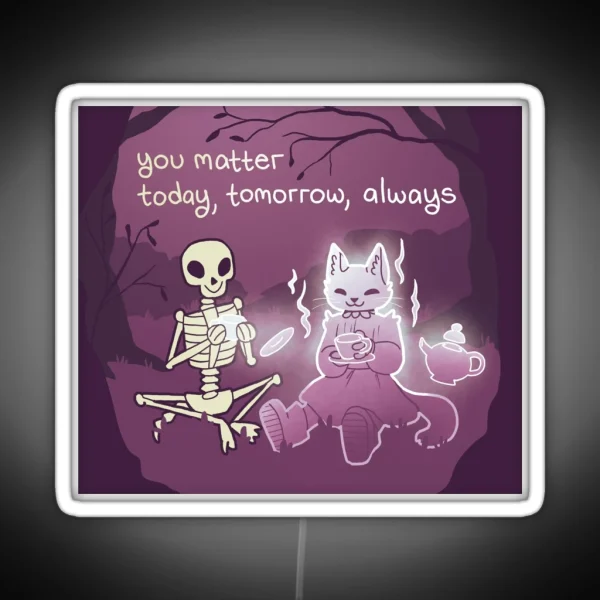 Skeleton And Ghost Tea Party RGB Neon Sign