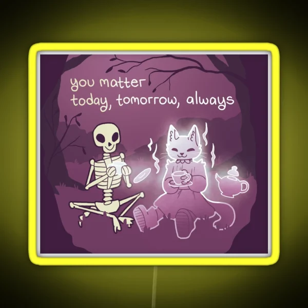 Skeleton And Ghost Tea Party RGB Neon Sign