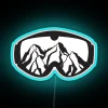 Radical ski goggles and snowboarding inspired neon light decor accessory.