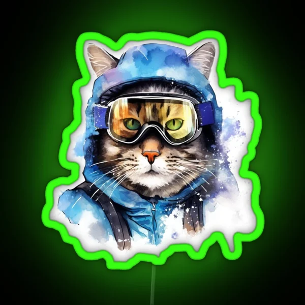 Ski Cat In Ski Googles RGB Neon Sign