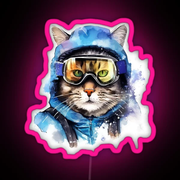 Ski Cat In Ski Googles RGB Neon Sign