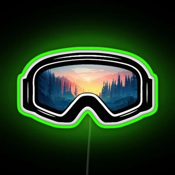 Ski Goggles Trees In The Sunset Design RGB Neon Sign