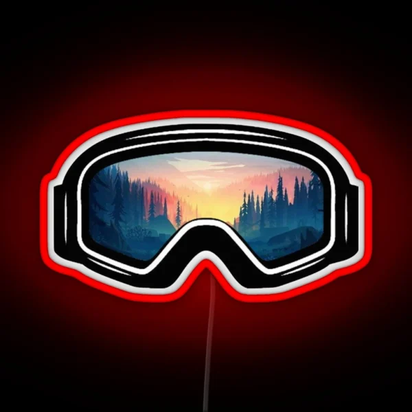 Ski Goggles Trees In The Sunset Design RGB Neon Sign