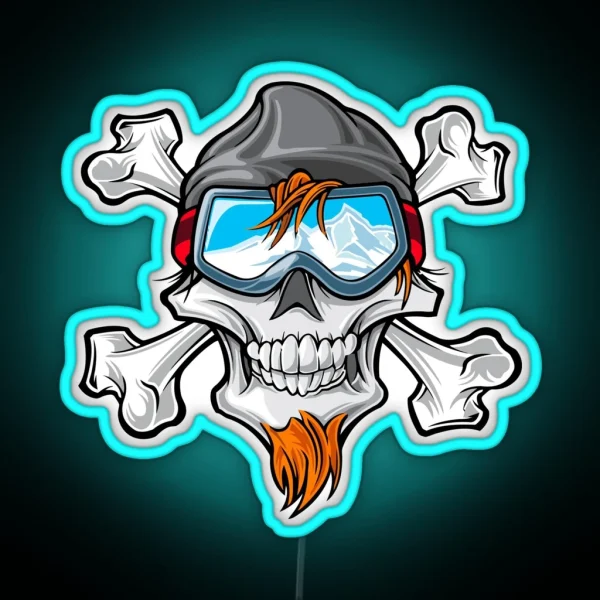 Ski Helmet Funny Skull RGB Neon Sign