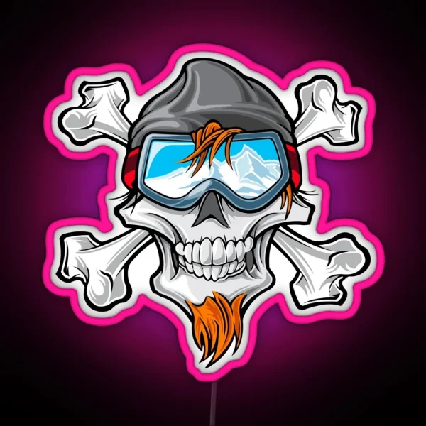 Ski Helmet Funny Skull RGB Neon Sign