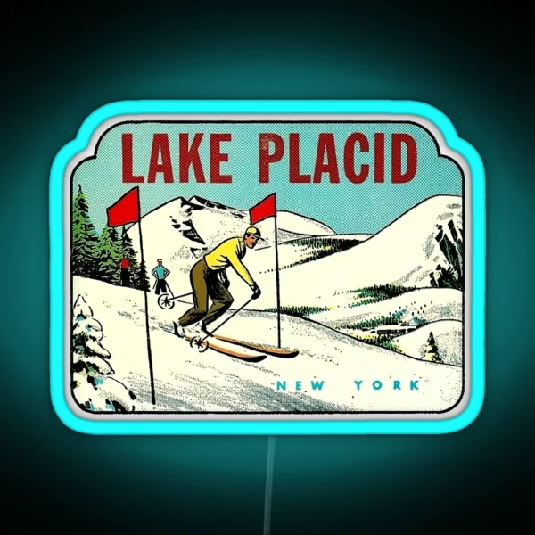 Ski Lake Placid New York Vintage Travel Decal RGB Neon Sign