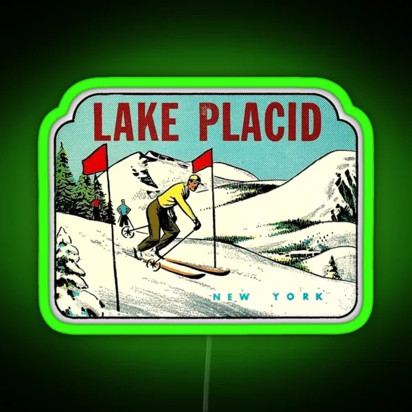 Ski Lake Placid New York Vintage Travel Decal RGB Neon Sign