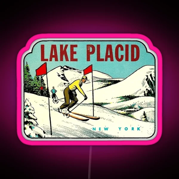 Ski Lake Placid New York Vintage Travel Decal RGB Neon Sign