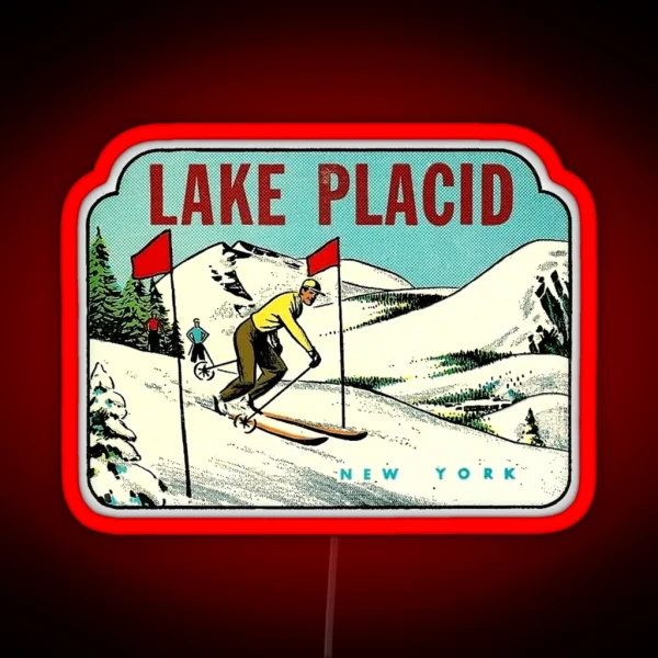 Ski Lake Placid New York Vintage Travel Decal RGB Neon Sign