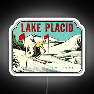 Ski Lake Placid New York Vintage Travel Decal RGB Neon Sign