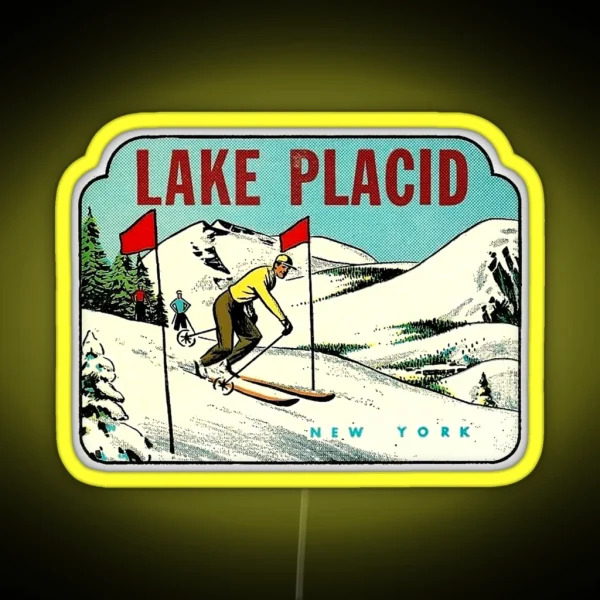 Ski Lake Placid New York Vintage Travel Decal RGB Neon Sign