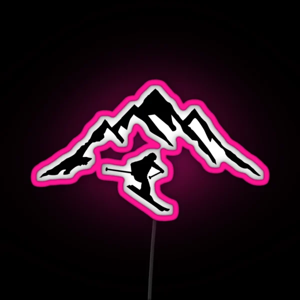 Ski Skier And Mountain RGB Neon Sign