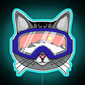Ski Snowboard Cat Wearing Ski Goggles RGB Neon Sign