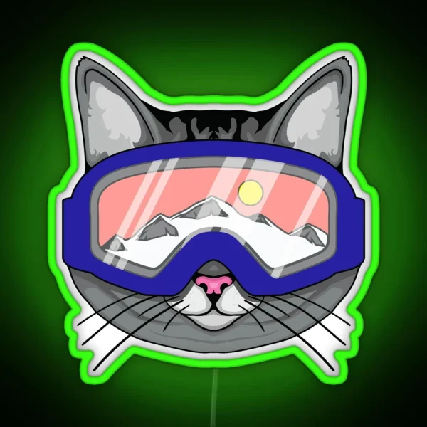 Ski Snowboard Cat Wearing Ski Goggles RGB Neon Sign