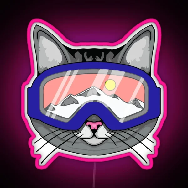 Ski Snowboard Cat Wearing Ski Goggles RGB Neon Sign