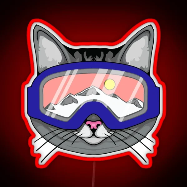 Ski Snowboard Cat Wearing Ski Goggles RGB Neon Sign