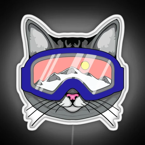 Ski Snowboard Cat Wearing Ski Goggles RGB Neon Sign