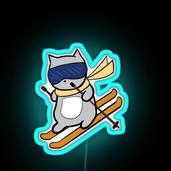 Skiing Cat RGB Neon Sign