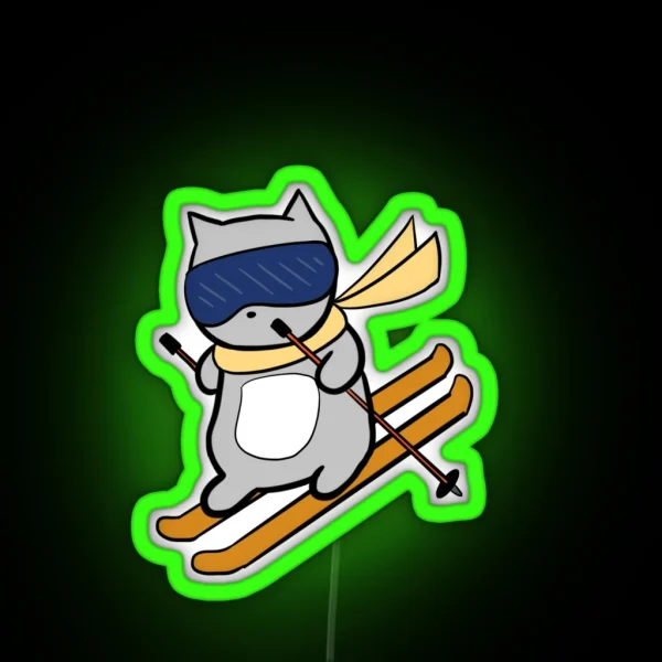 Skiing Cat RGB Neon Sign