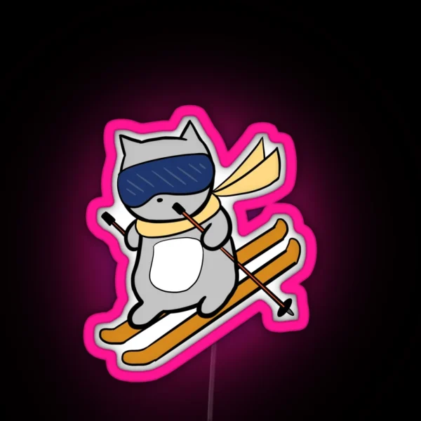 Skiing Cat RGB Neon Sign