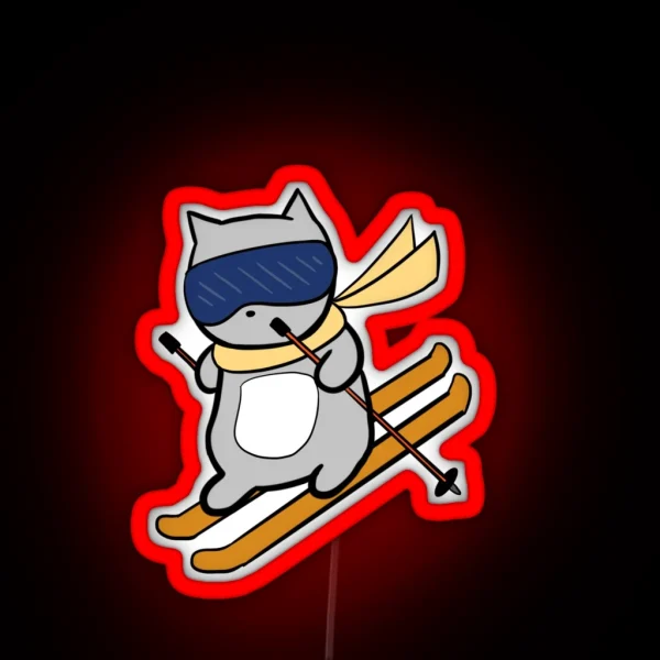 Skiing Cat RGB Neon Sign