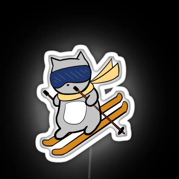 Skiing Cat RGB Neon Sign