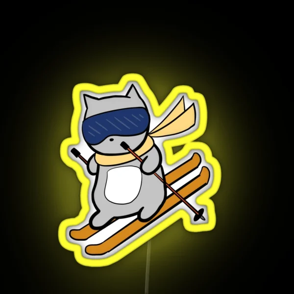 Skiing Cat RGB Neon Sign
