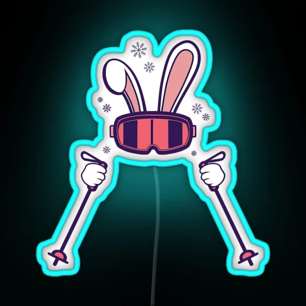 Skiing Rabbit With Ski Poles Ski RGB Neon Sign