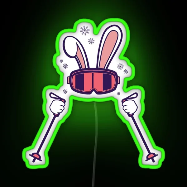 Skiing Rabbit With Ski Poles Ski RGB Neon Sign